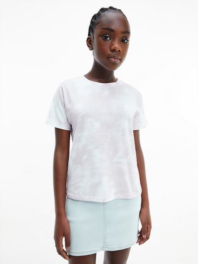 Calvin Klein Ruhák HU452023 | Calvin Klein Organic Cotton Cloud Print Lány Póló Levendula / Rózsaszí